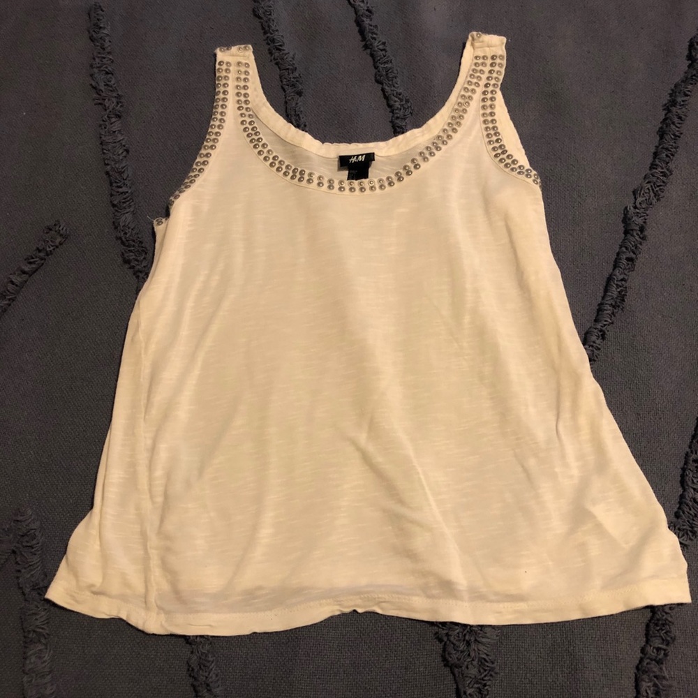 H&M cream colored tank with silver studded detail
